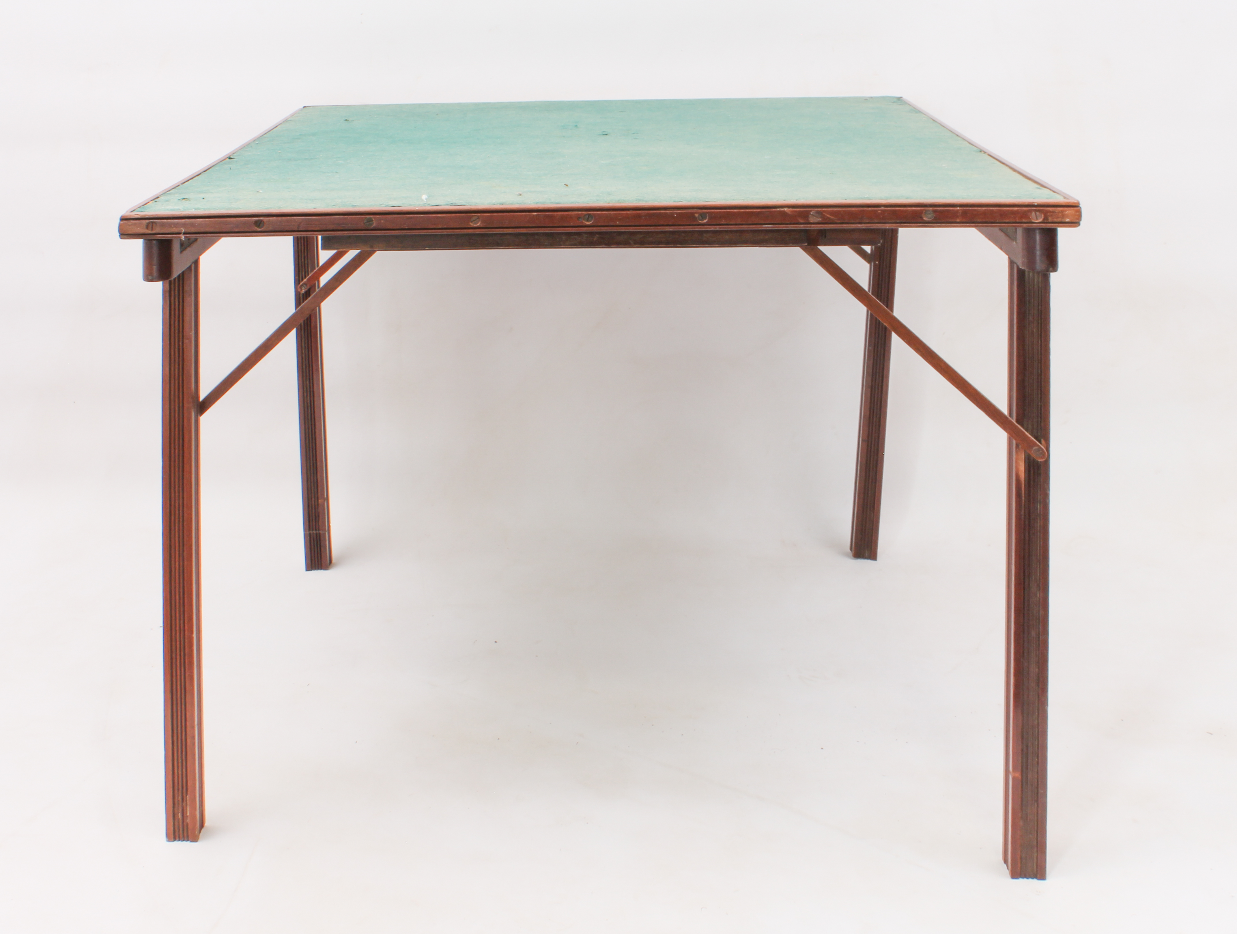 An Edwardian mahogany folding card-table - original maker's label to underside, 'Mudie's Squeezer