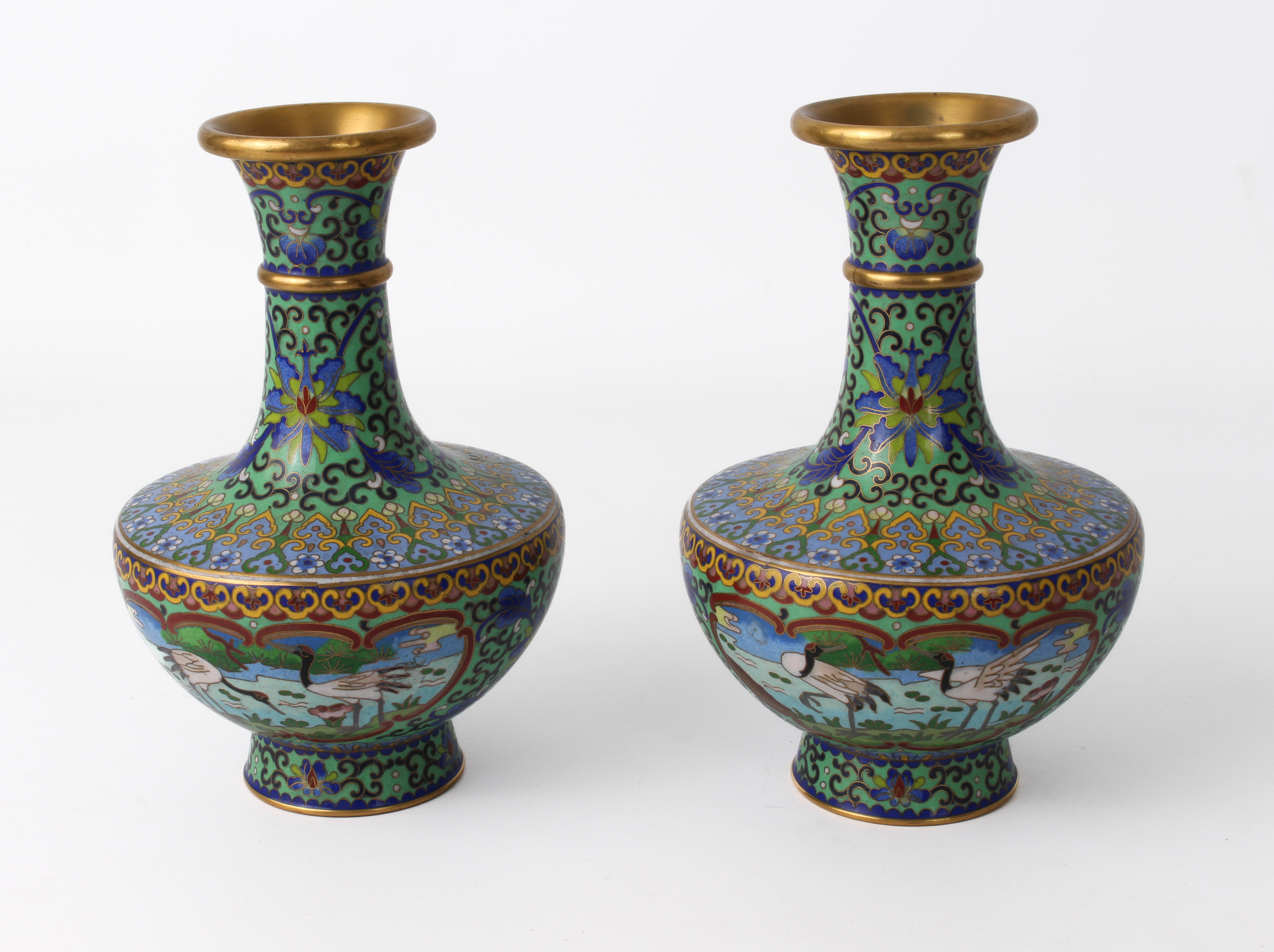 Two pairs of modern Chinese cloisonné vases and a bronze figure of a fish:  1.  baluster form, - Image 4 of 6