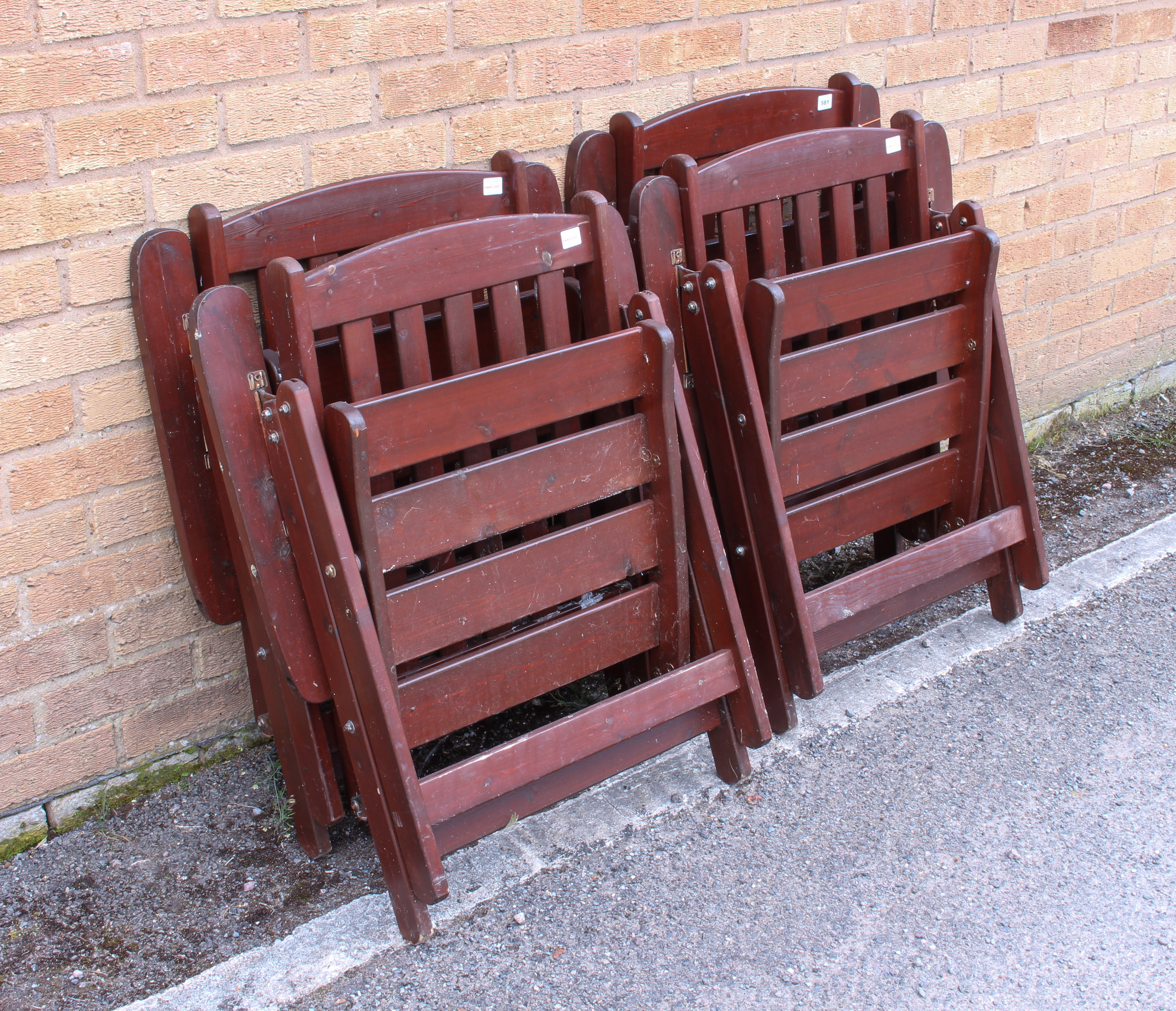 A set of four stained pine folding garden chairs - the seat backs adjustable to five positions, 66 - Image 2 of 2
