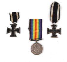 The British War Medal to 70886 PTE. J.W.D. YOUNG, DEVON. R. and two Iron Crosses