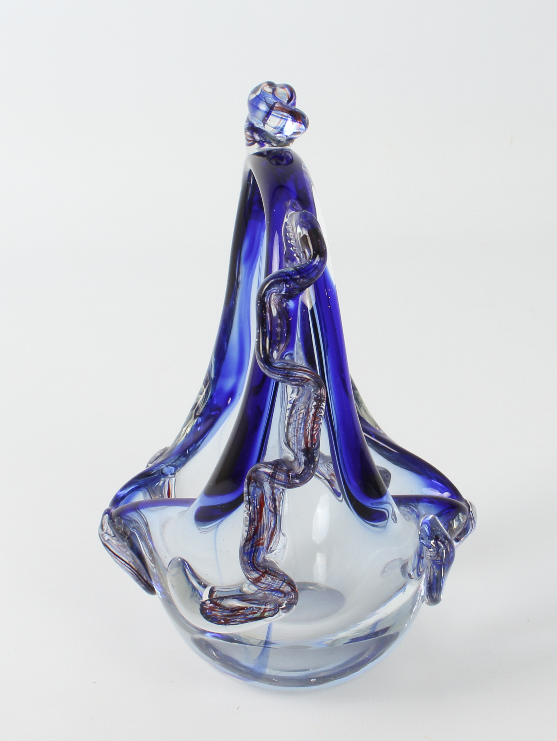Four pieces of vintage Murano art glass: 1. a horned vase in blue, yellow and clear glass, - Image 9 of 12