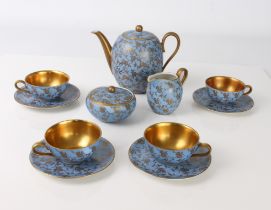 A German porcelain coffee set by Rhenania of Duisdorf - 1920s-30s, decorated with overall gilt