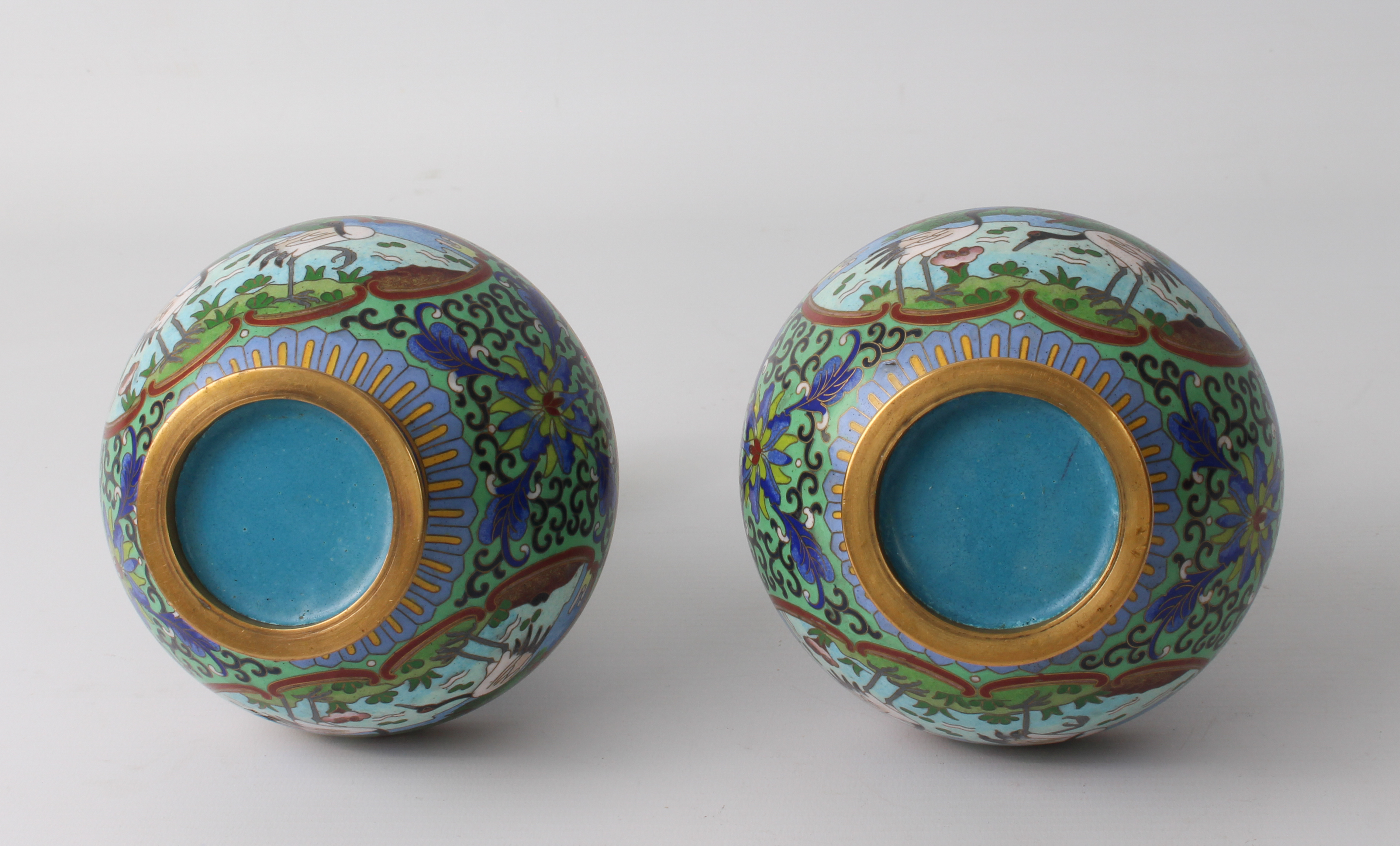 Two pairs of modern Chinese cloisonné vases and a bronze figure of a fish:  1.  baluster form, - Image 6 of 6
