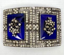 A silver, enamel and paste two-part belt buckle - probably French, first half 19th century, each