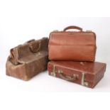 Three pieces of vintage gentlemans luggage - comprising a Revelation dark tan leather gentlemans