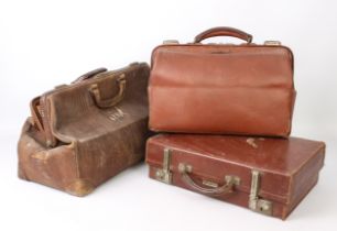 Three pieces of vintage gentlemans luggage - comprising a Revelation dark tan leather gentlemans
