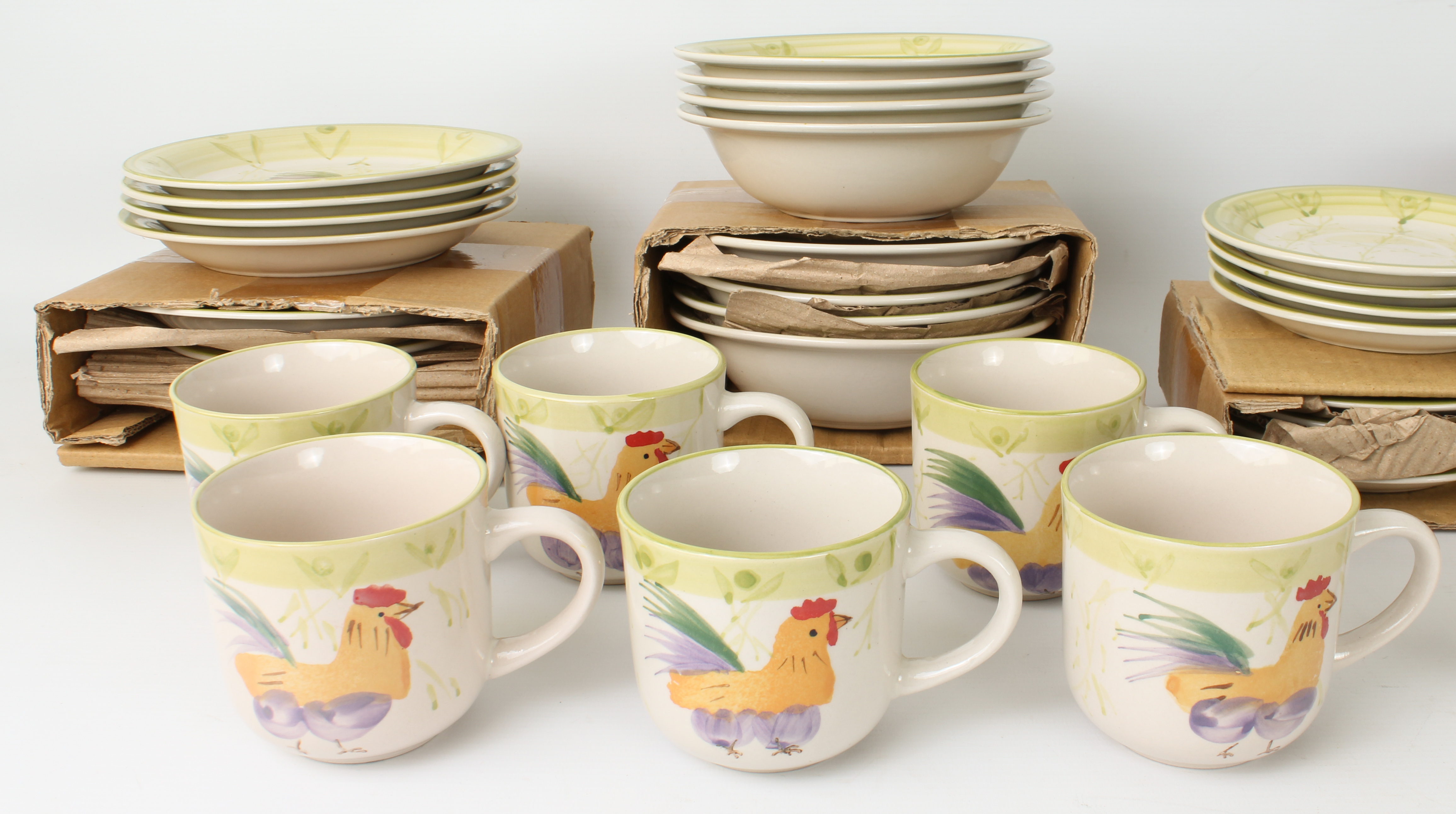 A 39-piece breakfast service - each piece individually decorated with a cockerel within an olive and - Image 2 of 4