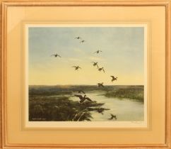 Peter Scott (British, 1909-1989) Mallards arriving at dusk limited edition colour lithograph, signed