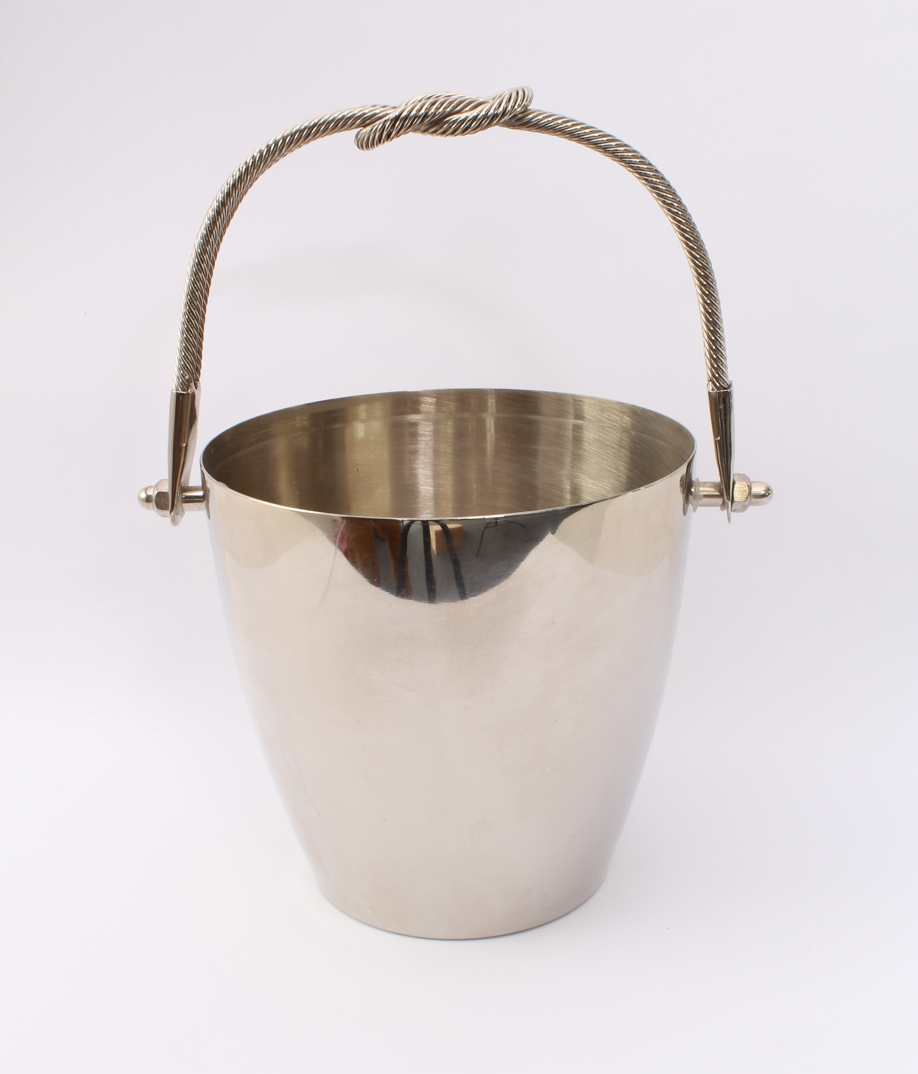 A stainless steel wine cooler - the swing-handle fashioned as twin ropes with central reef knot,