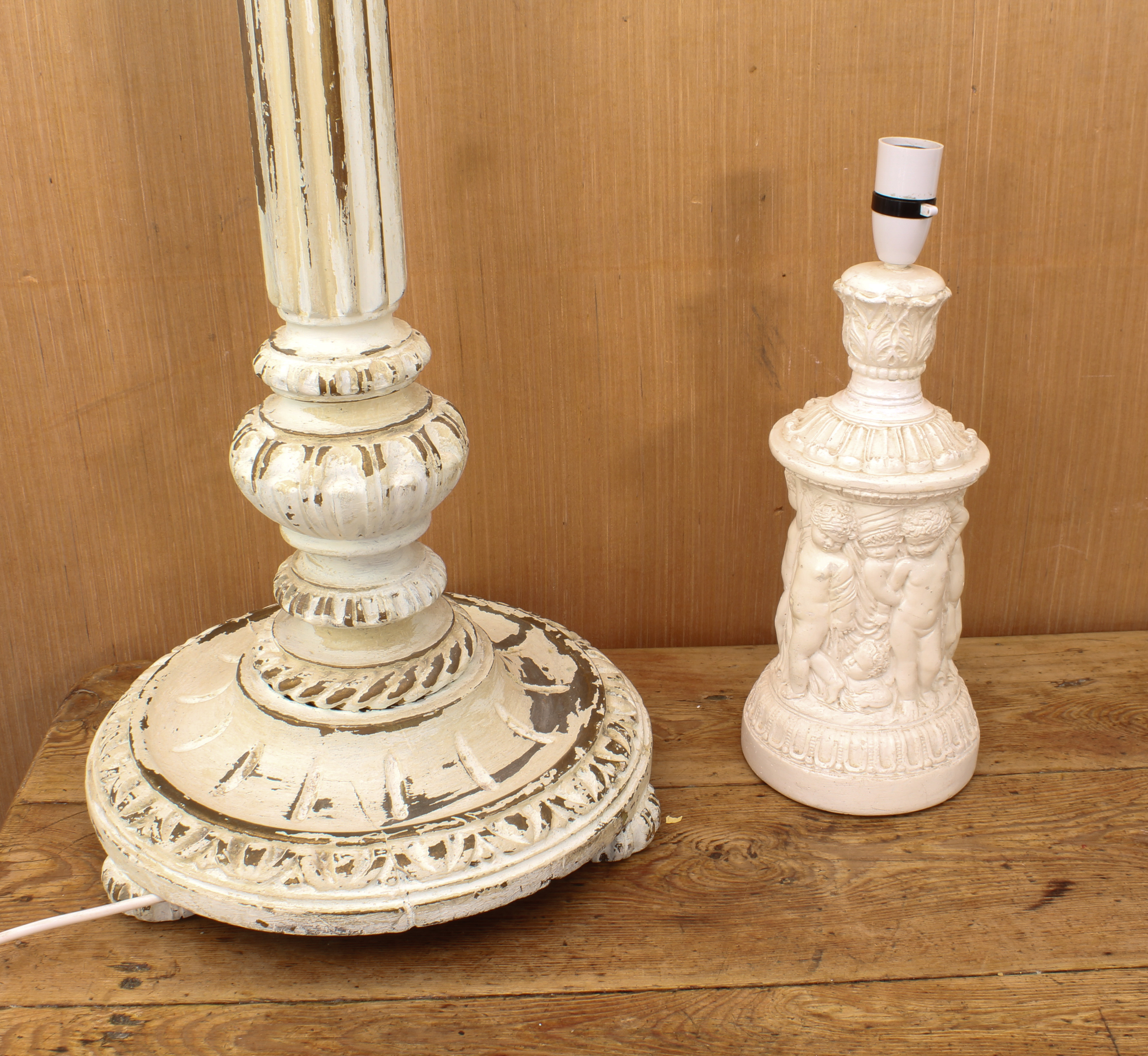 A distressed, painted standard lamp - with barleytwist and fluted column, to a fluted and egg & dart - Image 3 of 5