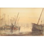 Alexander Williams, RHA (Irish, 1846-1930) Fishing boats at low tide watercolour with scratching-