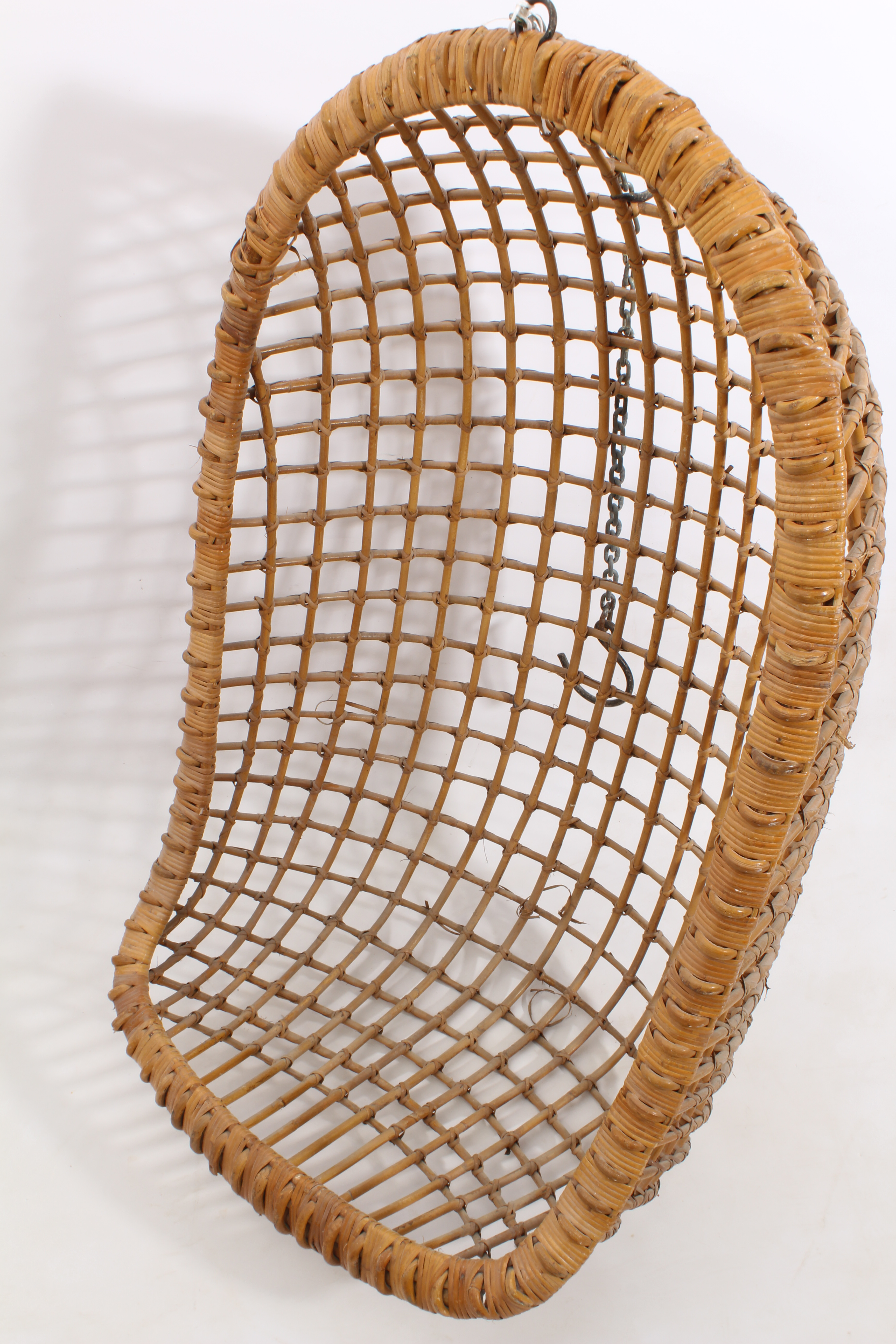 A retro 1970s cane and wicker hanging egg-shaped chair - with iron hanging hook and alternative - Image 2 of 2