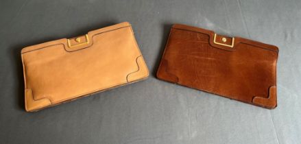 Two vintage Elgee clutch bags, 1960s-70s - one in tan leather, the other in pale tan leather, with