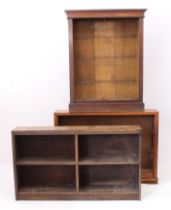 Three open bookcases: 1. two mid-20th century, one in teak, with two adjustable shelves and