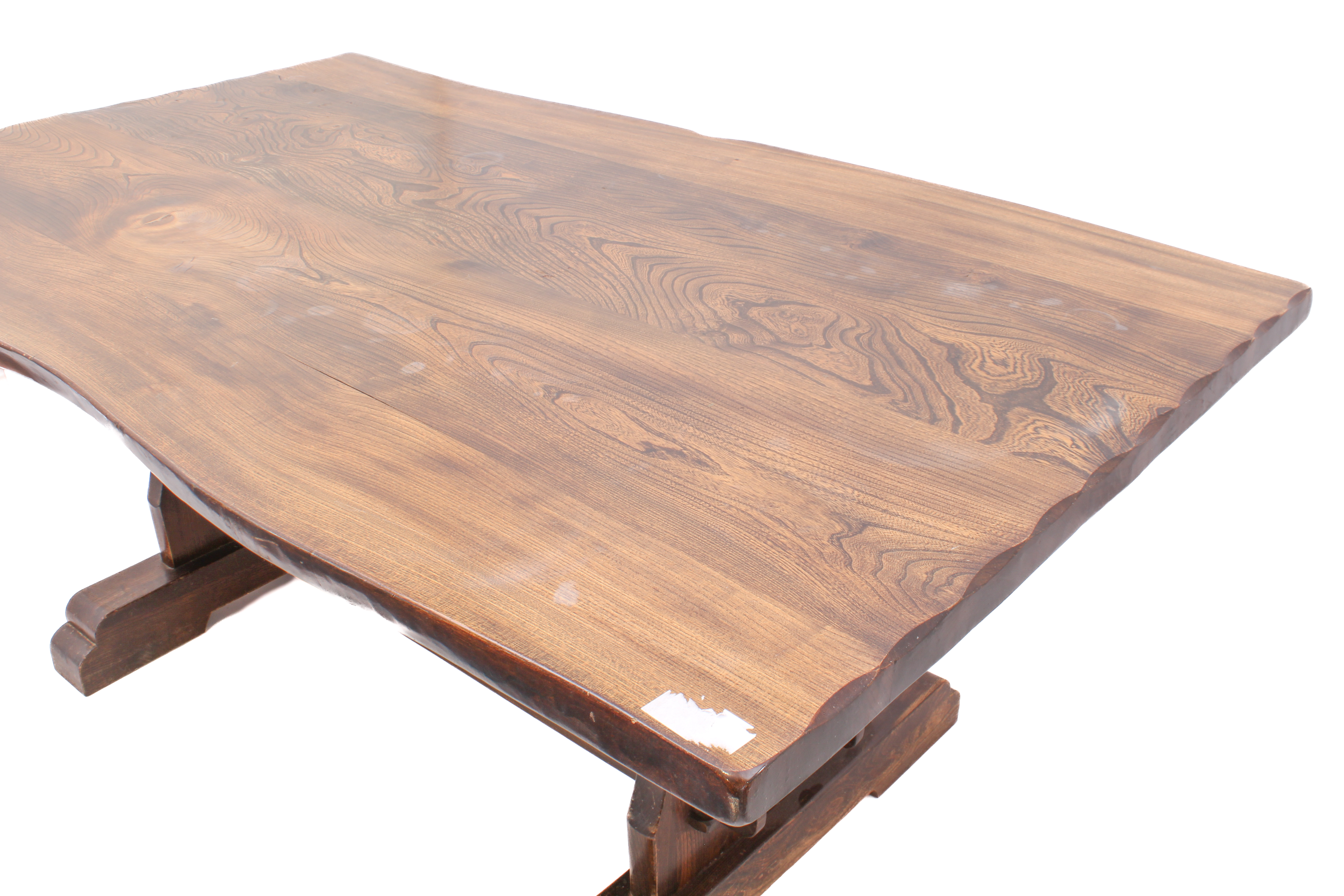 An elm refectory-style dining table - second half 20th century, the top with naturally shaped edge - Image 2 of 4