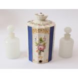 A pair of 19th century milk glass scent bottles - 12 cm high; together with a late 19th century