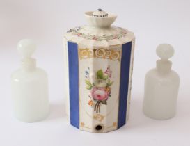 A pair of 19th century milk glass scent bottles - 12 cm high; together with a late 19th century
