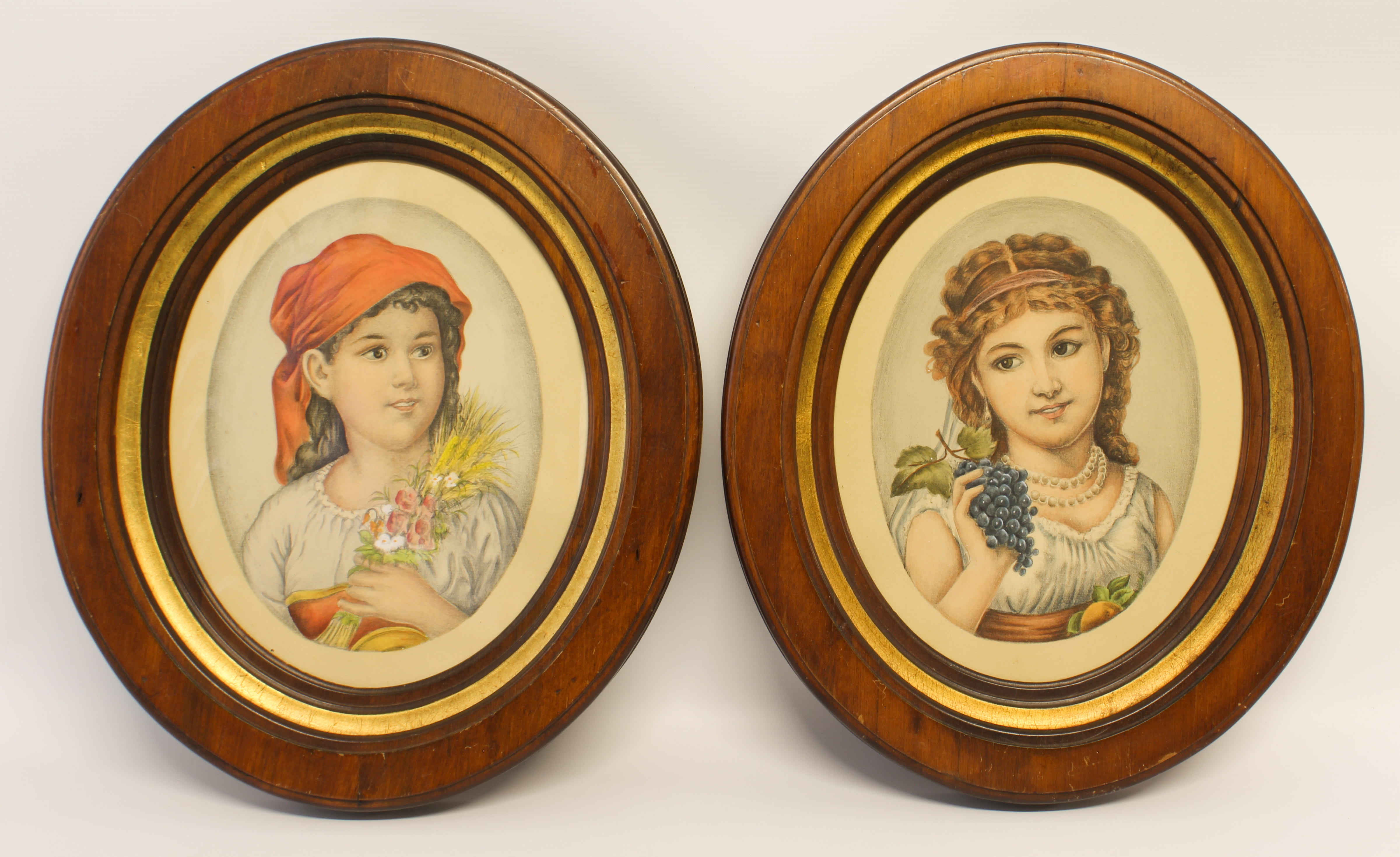 Late 19th century, Italian style Harvest Girls a pair of hand-coloured prints (30 x 23.5 cm)
