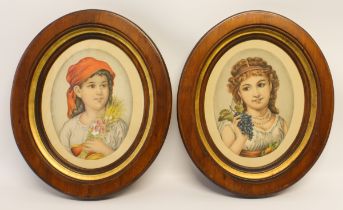 Late 19th century, Italian style Harvest Girls a pair of hand-coloured prints (30 x 23.5 cm)