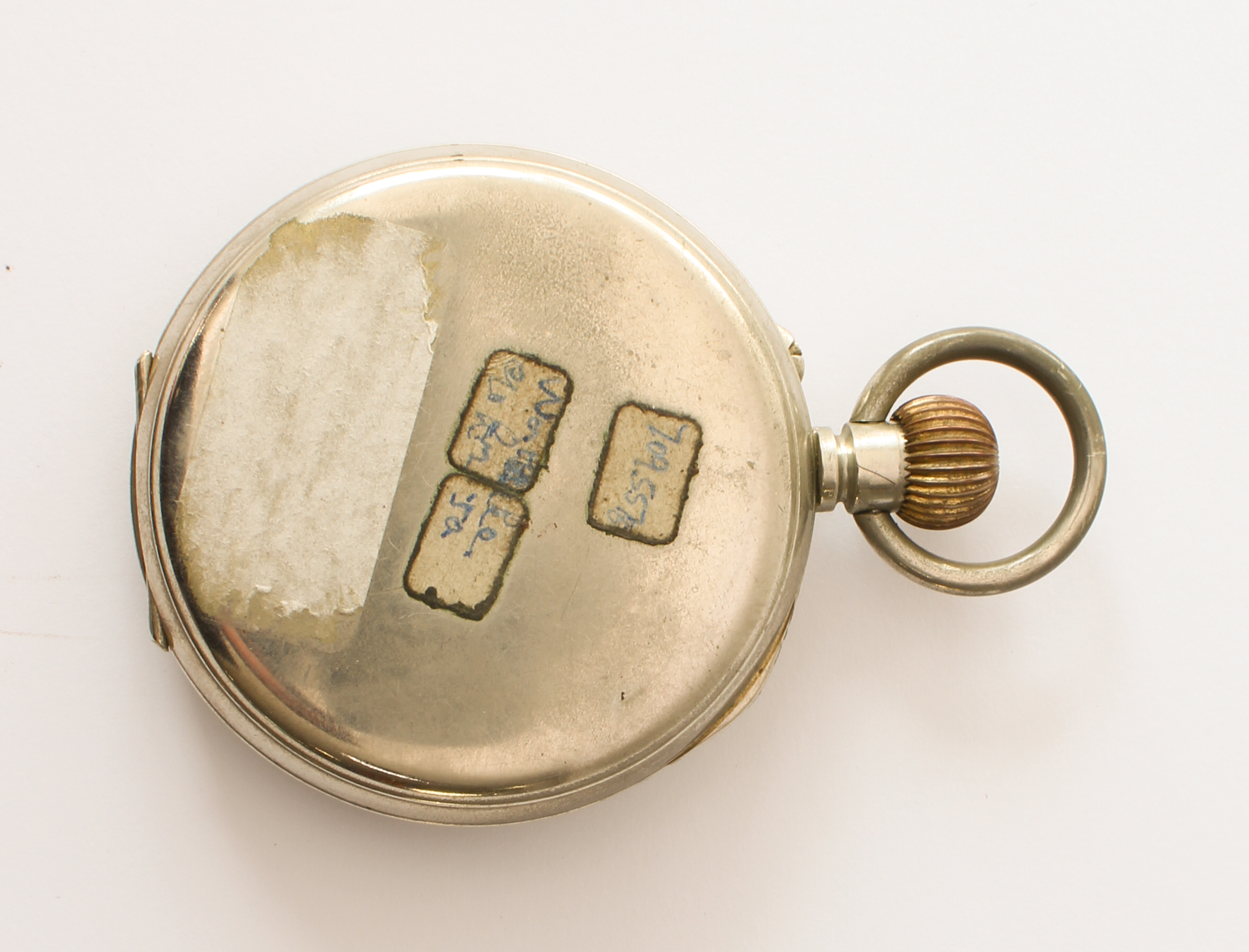 A silver cased goliath pocket watch - the fob wind watch with white enamel Roman dial with - Image 5 of 6