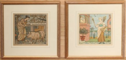 After Walter Crane (1845-1915): a set of four early 20th century colour nursery prints - 6½ x 6½