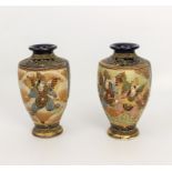 A pair of Japanese Satsuma earthenware vases - 1920s-30s, of baluster form, painted with two