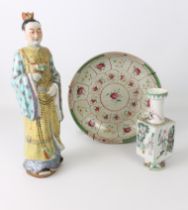 A 20th century decorative Chinese figurine (40 cm high) and possibly a hand-painted Chinese 18th
