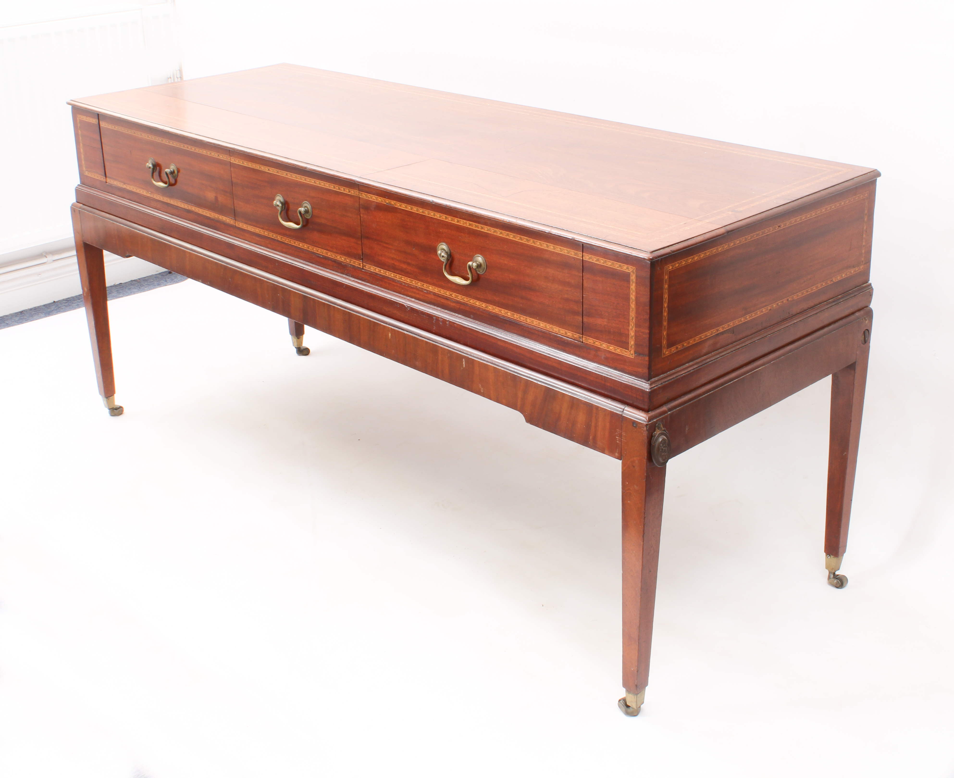 A George III inlaid mahogany sideboard, converted from a square piano - with parquetry feather - Image 2 of 5