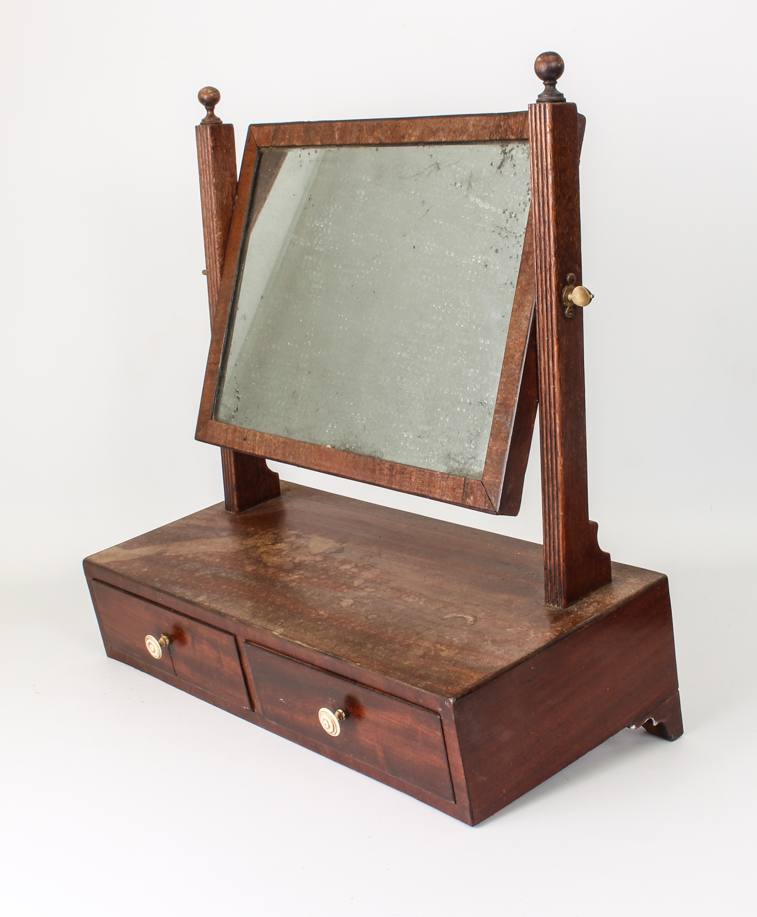 Three mahogany toilet mirrors - one early 19th century, with a rectangular plate within reeded - Image 2 of 4