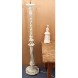 A distressed, painted standard lamp - with barleytwist and fluted column, to a fluted and egg & dart