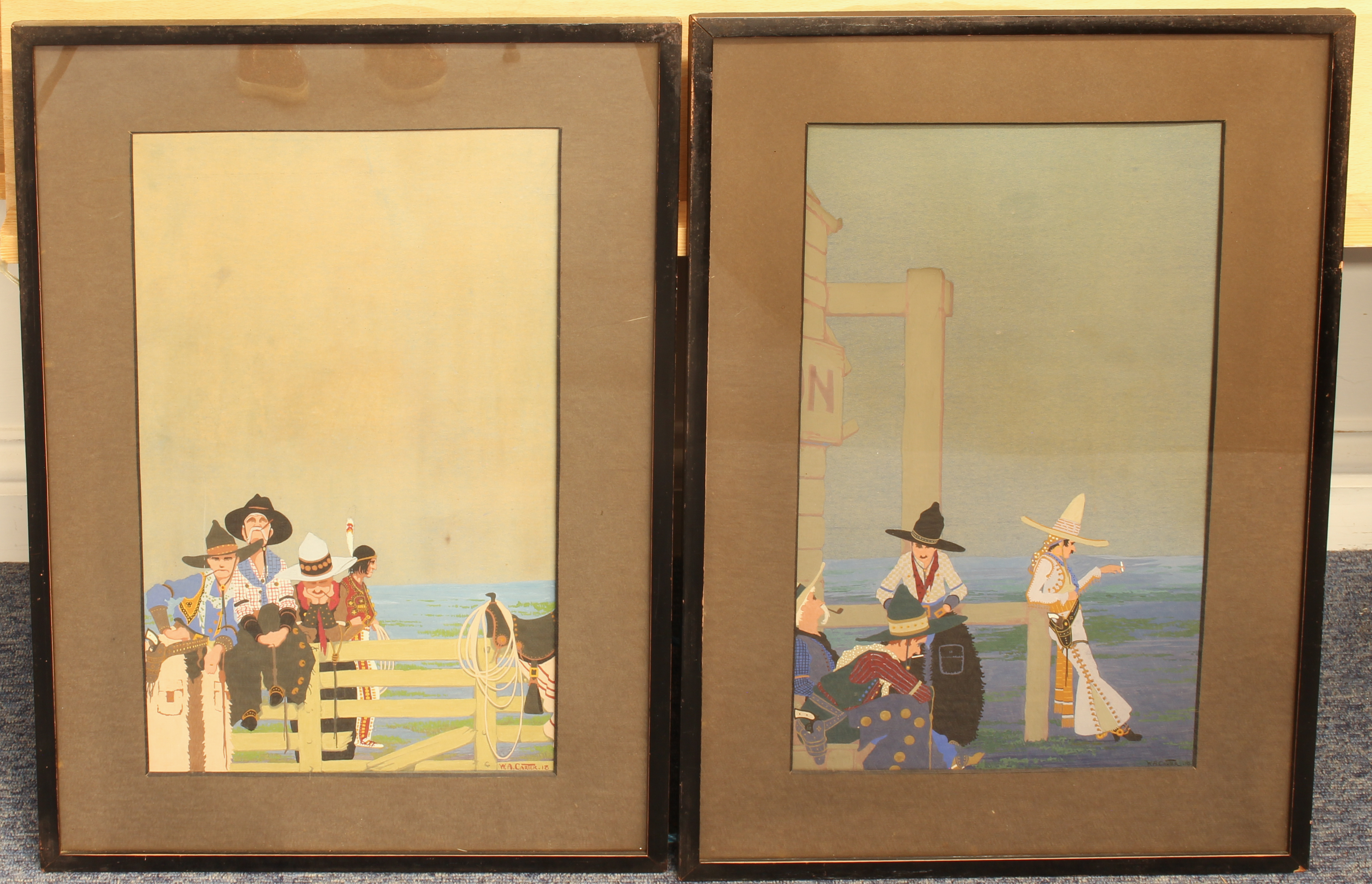 Wallis Arnold Carter (British, early 20th century) Four stylised Art Deco style studies of cowboys - Image 5 of 8