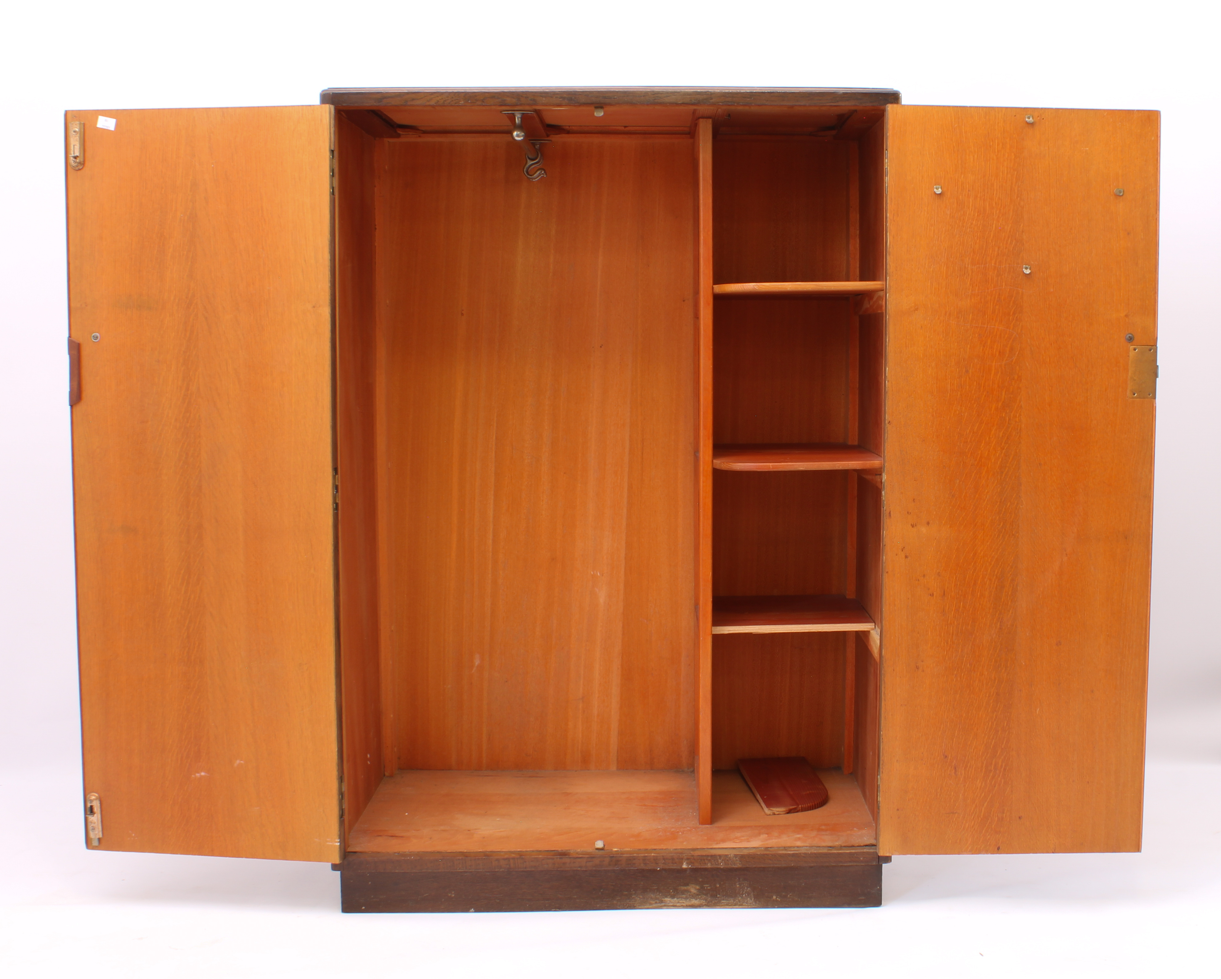 A 1940s-50s oak child's compactum wardrobe - striped veneered doors and inset plinth base, the - Image 2 of 3