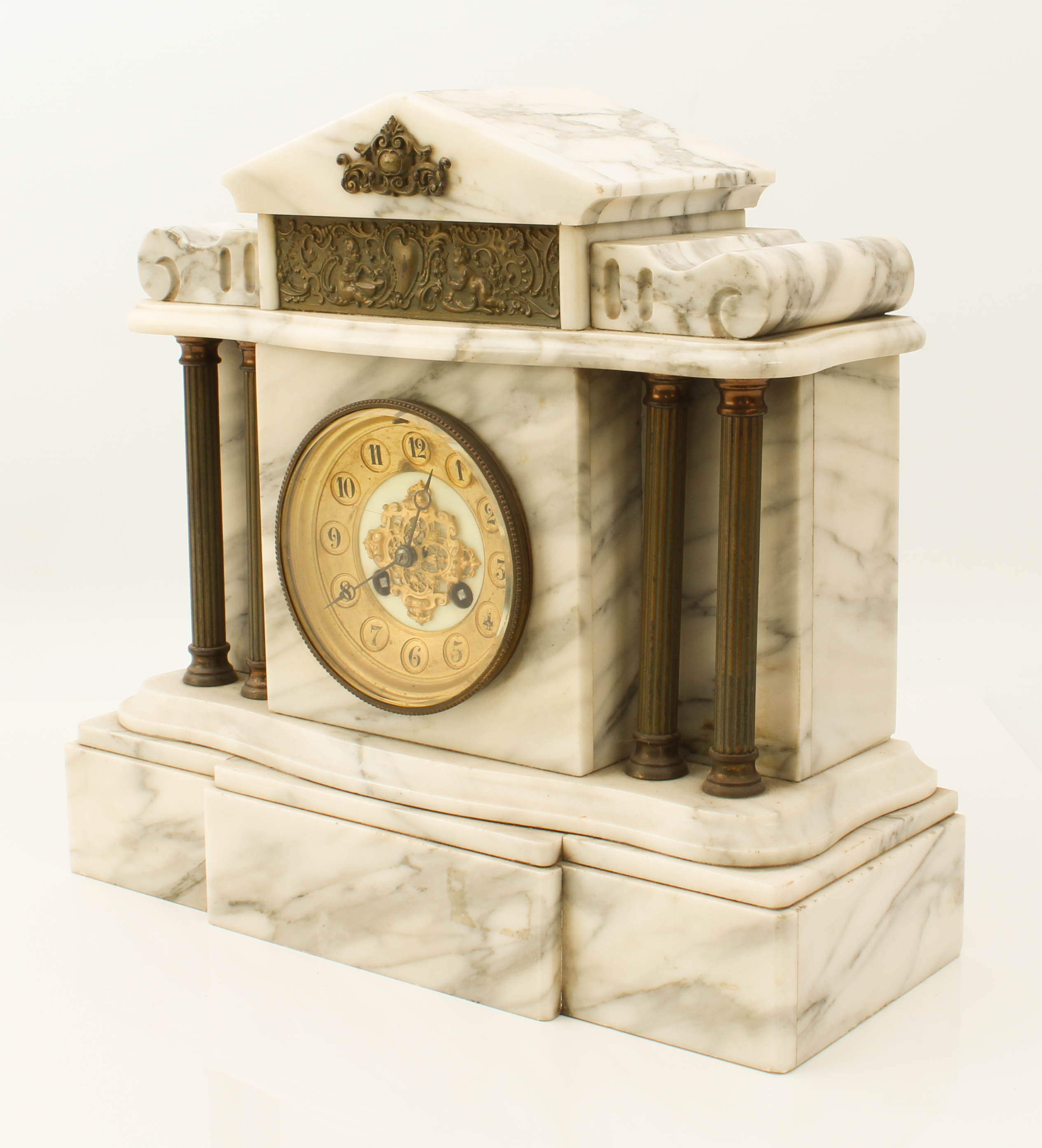 A French white marble eight-day mantel clock - circa 1900, the 10.5 cm ivory enamel and gilt-metal - Image 2 of 6