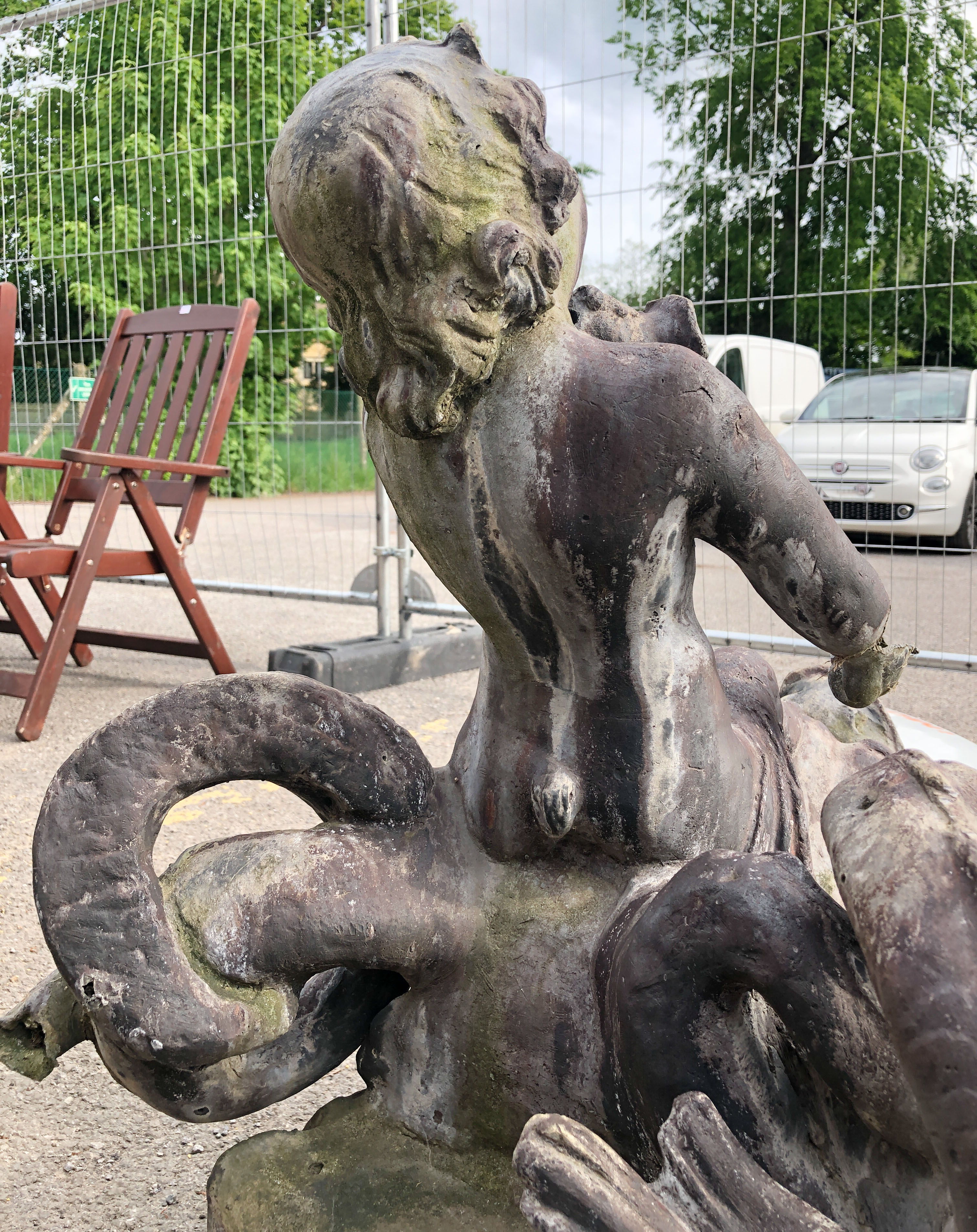 A Georgian lead cherub and dolphin fountain - 77.5 cm high, 66 cm long, 51 cm wide at rear, some - Image 10 of 13