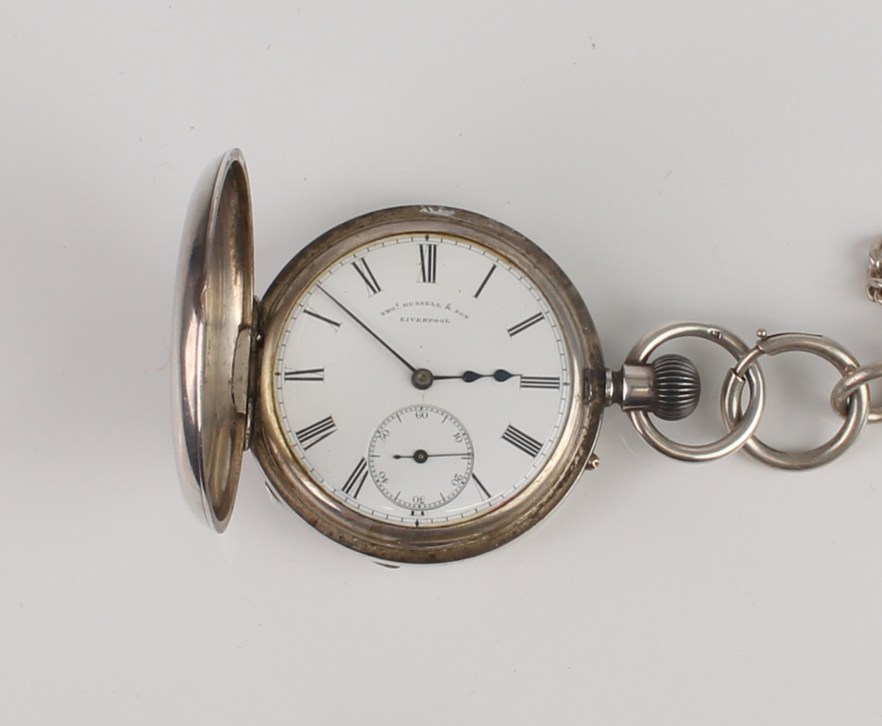 A Victorian silver half hunter pocket watch by Thomas Russell & Son of Liverpool - the case - Image 3 of 6