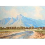 Hugh Stevenson (South African, 1910-1956) A mountainous river landscape, probably South Africa oil