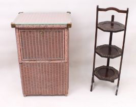 Two  pieces: 1. a mid-century Lloyd Loom style linen box, with glass top and drop-down front