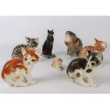 A group of seven Russian china figures of Cats by Lomonosov Porcelain - the largest 16 cm high.