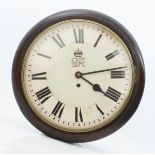 A F.W. Elliott mahogany Post Office wall clock - the single fusee movement with signed back-plate,