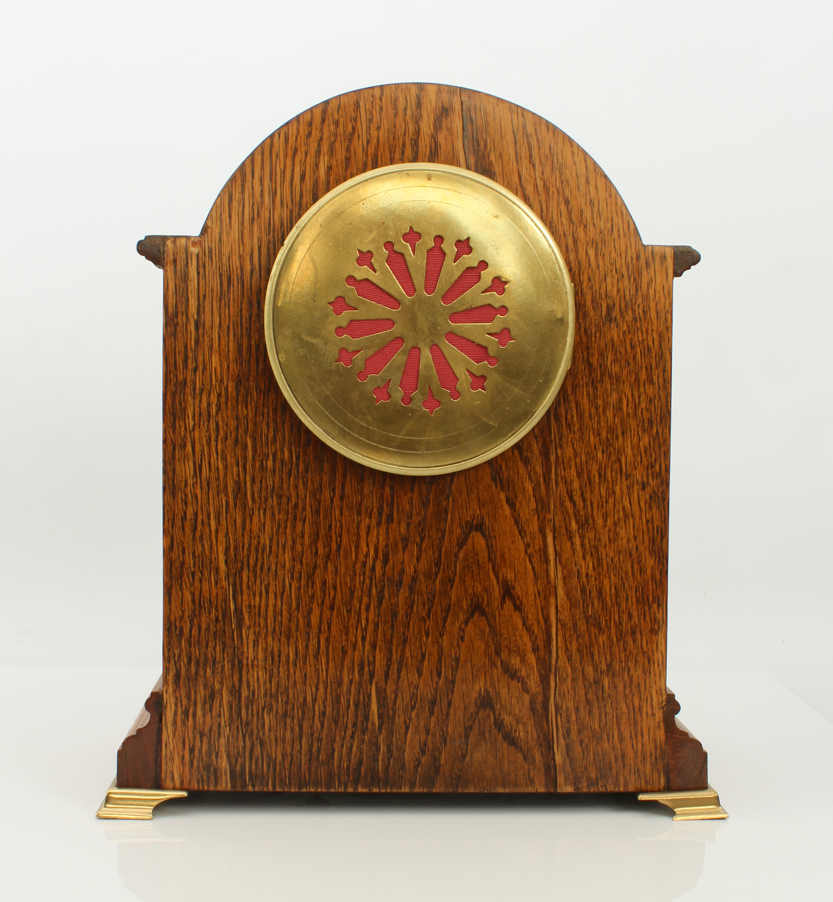 An English oak cased mantel clock - circa 1910, the 5in. white Arabic dial fronting a Samuel Marti - Image 3 of 4