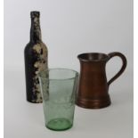 A 19th century ale glass engraved with a ship in sail, together with a 19th century ale mug and a