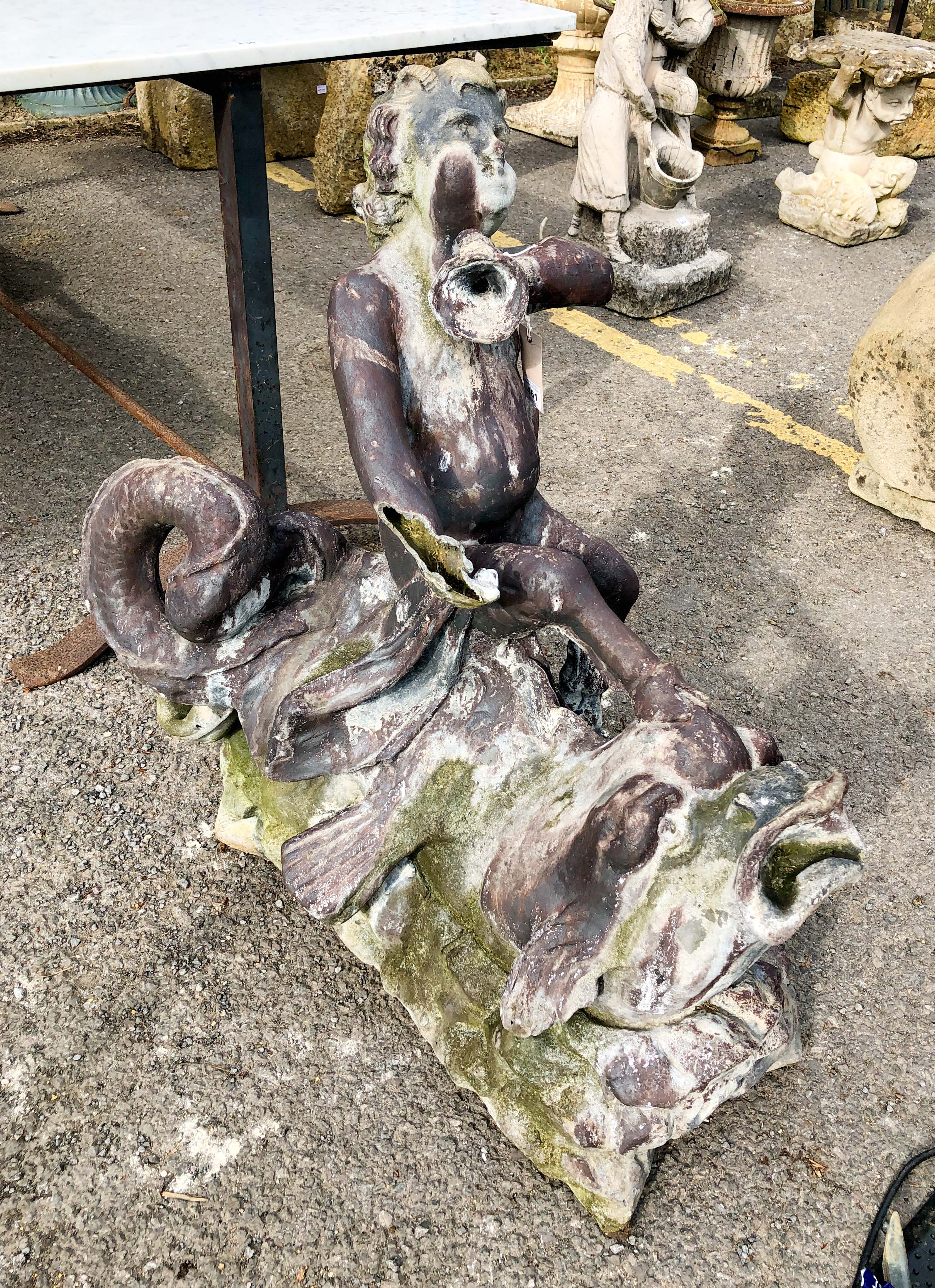 A Georgian lead cherub and dolphin fountain - 77.5 cm high, 66 cm long, 51 cm wide at rear, some - Image 7 of 13