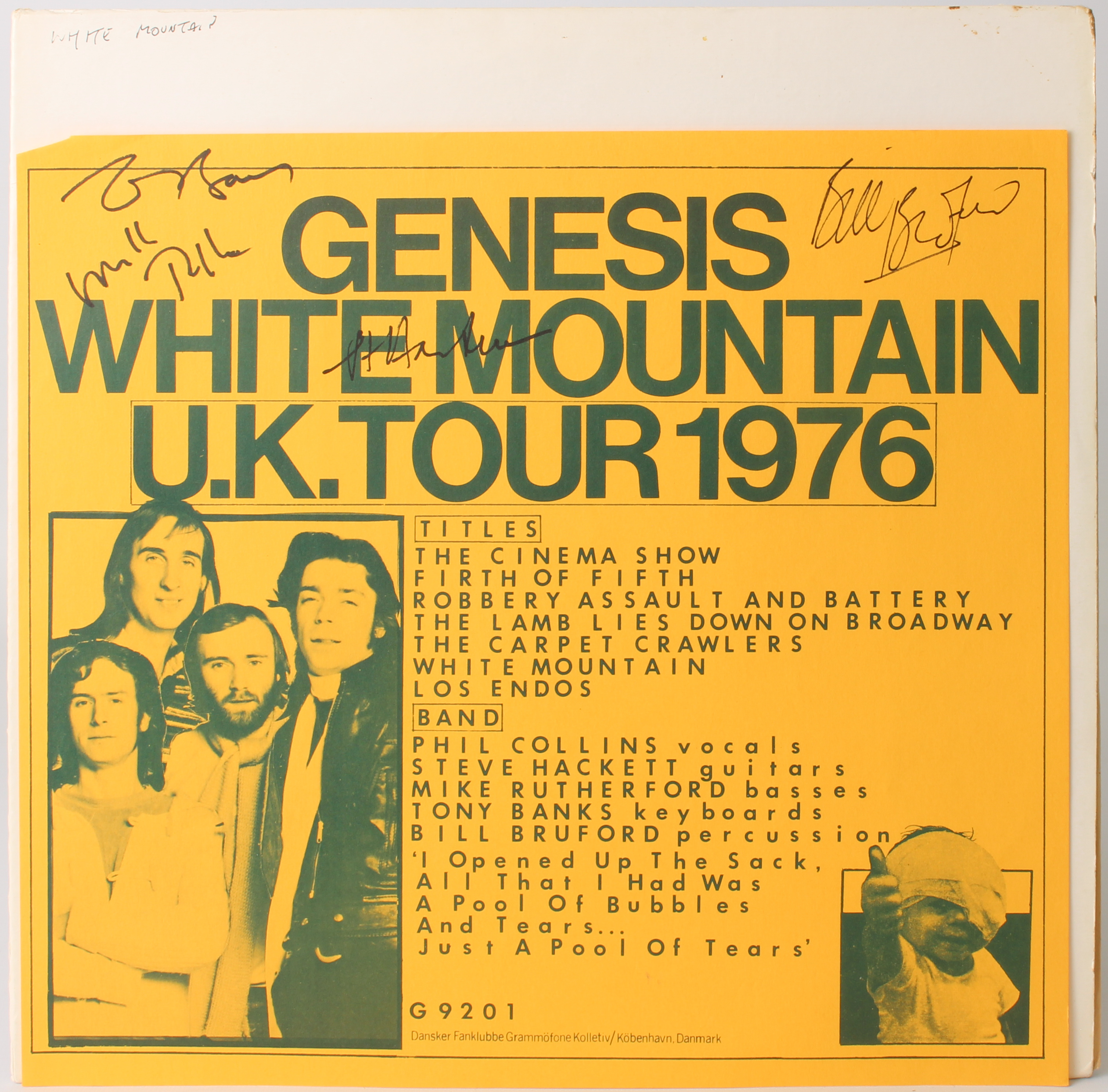 Vinyl / Autograph - Genesis - White Mountain U.K. Tour 1976. Original 1977 private pressing album,