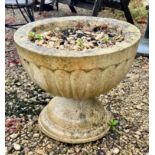 A composite stone circular planter on pedestal base - the bowl 44cm diameter, 38cm high.