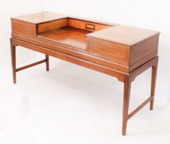 A George III and later dressing-table converted from a square piano - the moulded, feather-banded