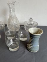 A collection of drinking glasses, decanters and cut glass - including a set of three Edwardian