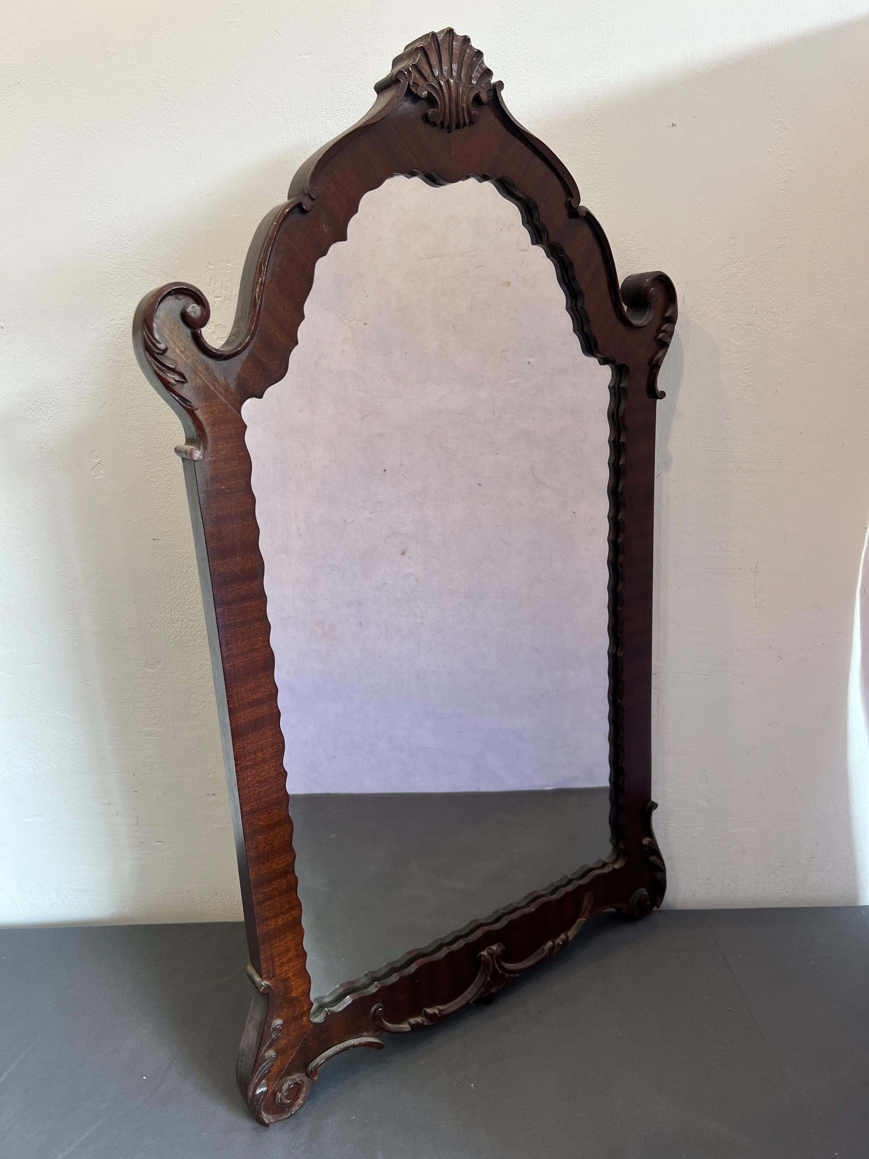 A George I style mahogany mirror, 1920s-30s - with shell and foliate scroll carved frame, 76.5 x