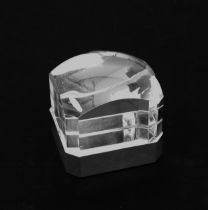 A Ralph Lauren glass and silver plated paperweight - square form with domed top and canted