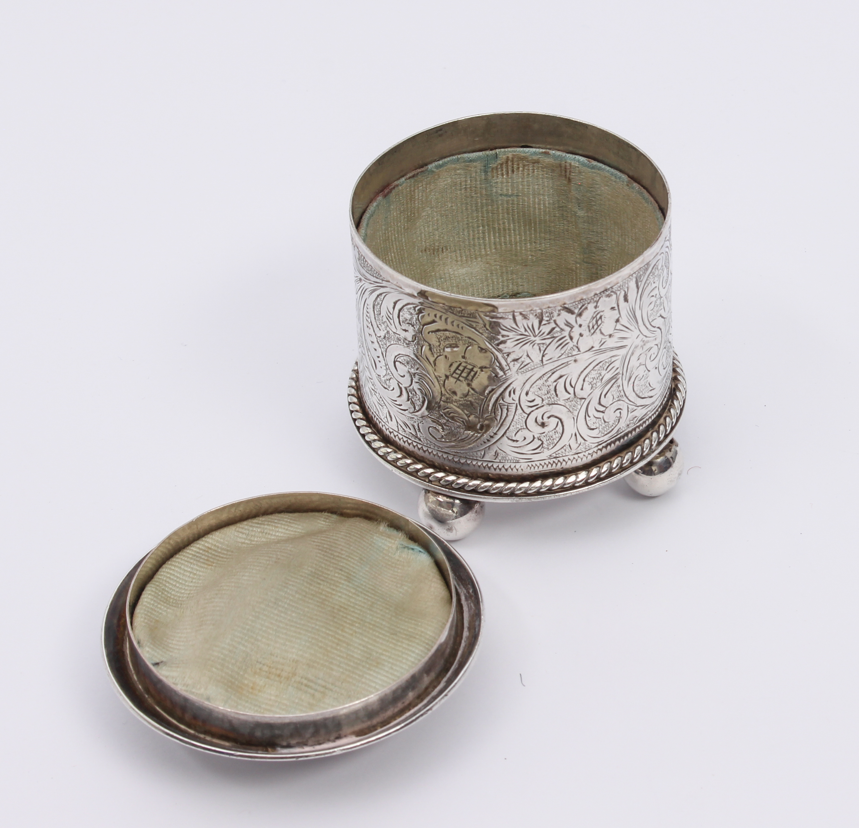 A 19th century white metal and enamel ring box - possibly Persian, indistinct mark to one foot, of - Image 3 of 4