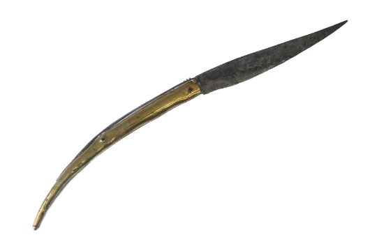 An Indian brass and iron folding knife, probably late 19th or early 20th century, with 19.5cm single - Image 2 of 2